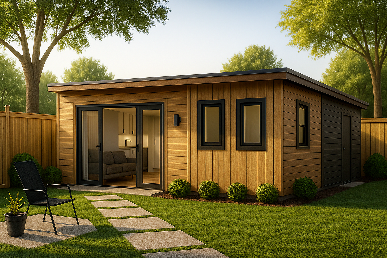 Nova Studio – interior-finished studio with luxury siding and window layout (home addition alternative)