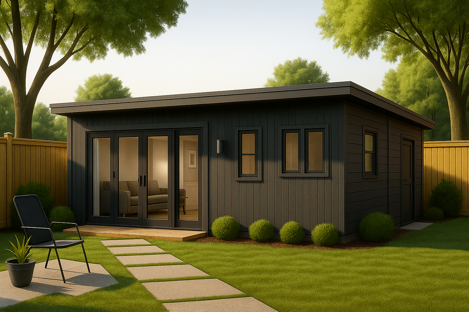 Nova Studio side elevation with cedar accents and glazing
