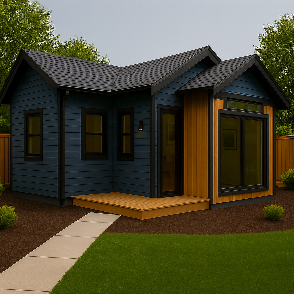 Twin Peaks Pod – L-shaped layout with dual gable roofs (ADU-friendly)