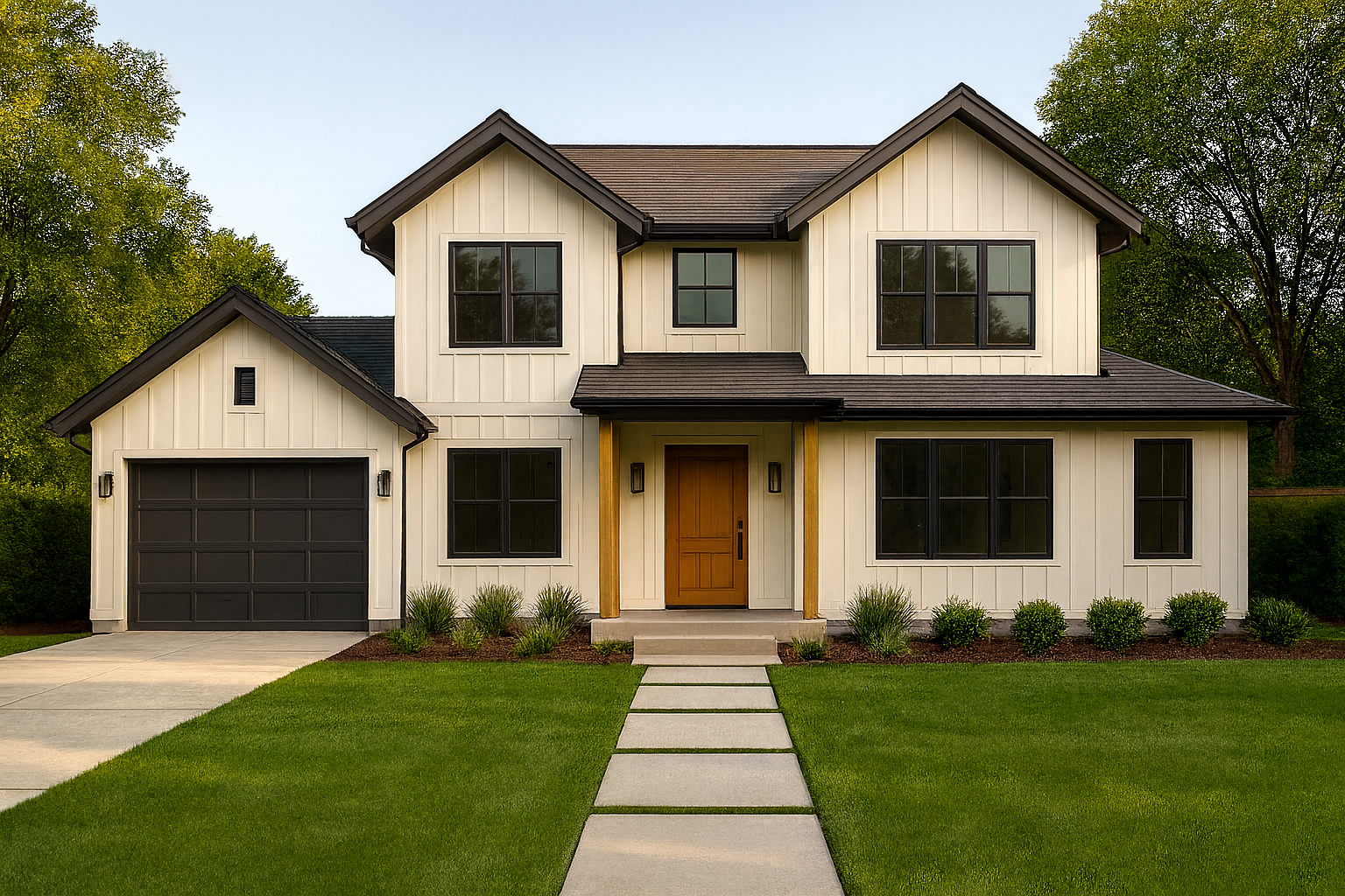 Two-story modern farmhouse style home in Atherton