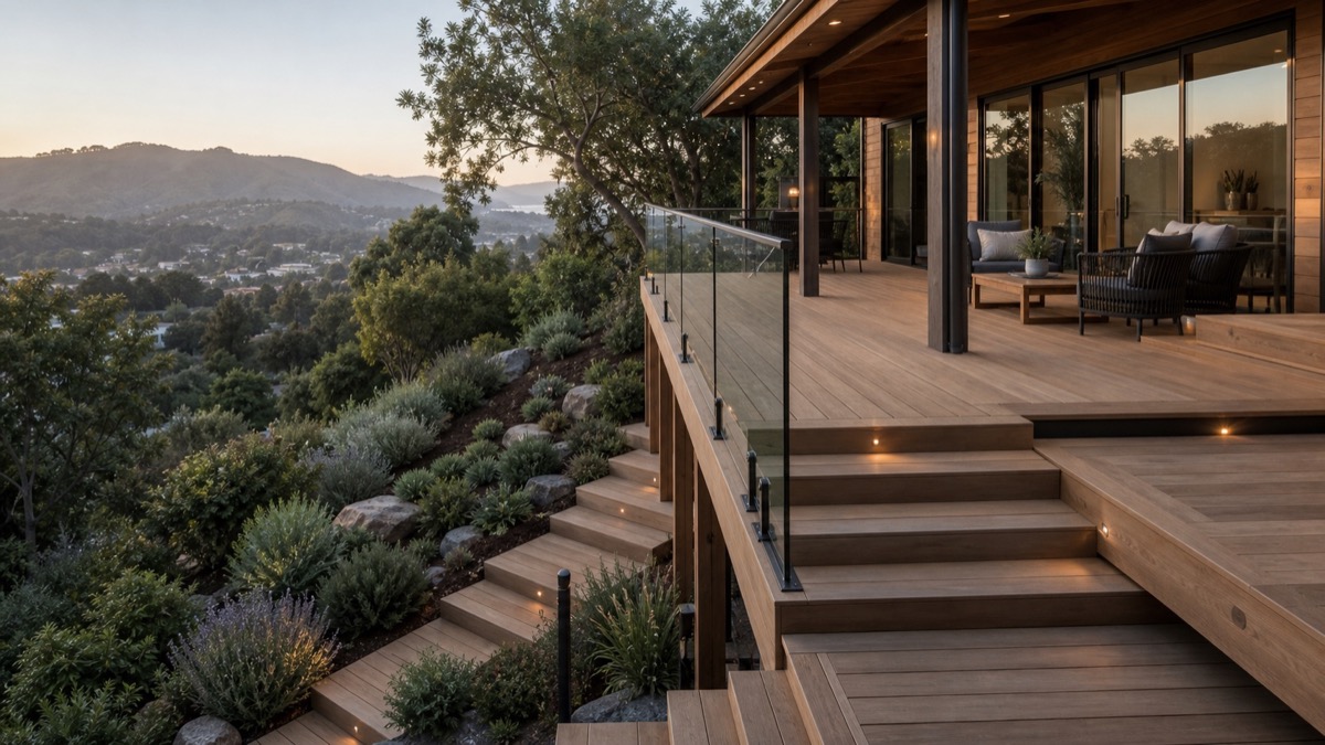 Hillside deck and view-oriented outdoor living planning for Danville