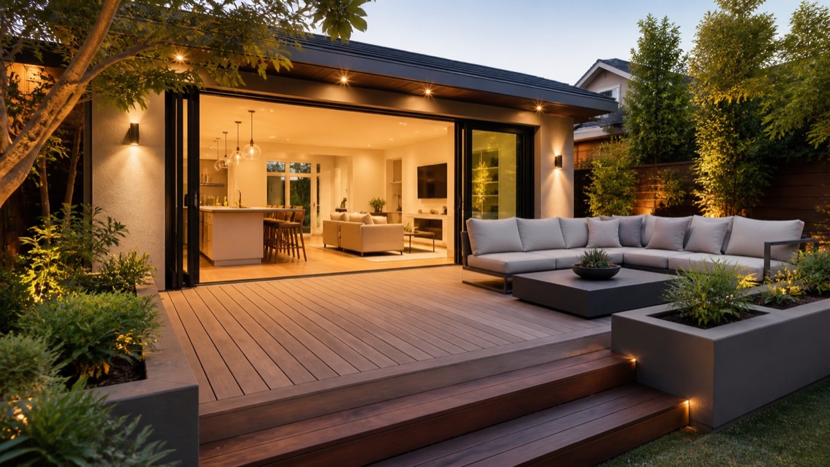 Finished deck and outdoor living connection for Danville homes