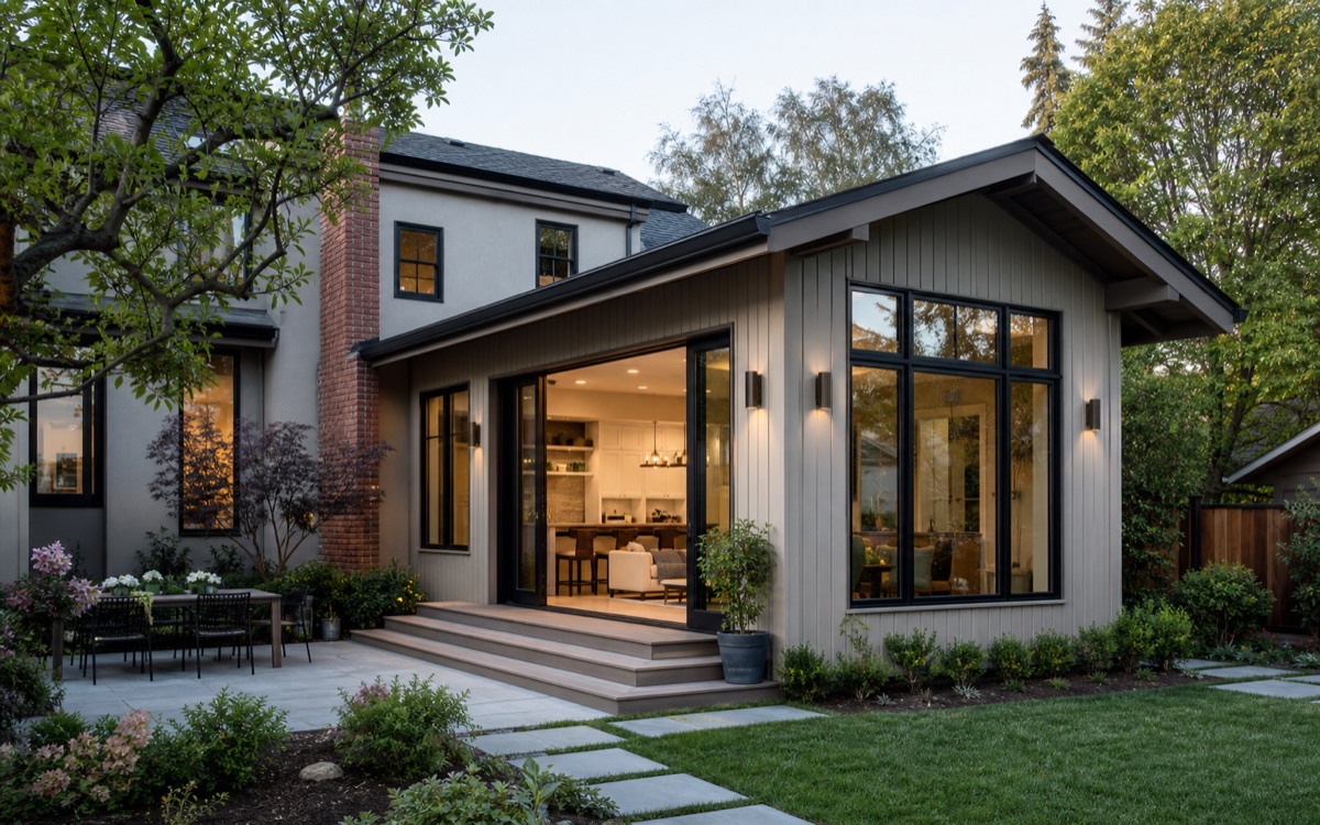 Home remodel with modern exterior opening and landscaped outdoor connection