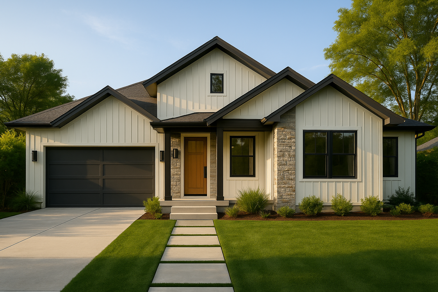 Custom Bay Area new home exterior with cedar and stone