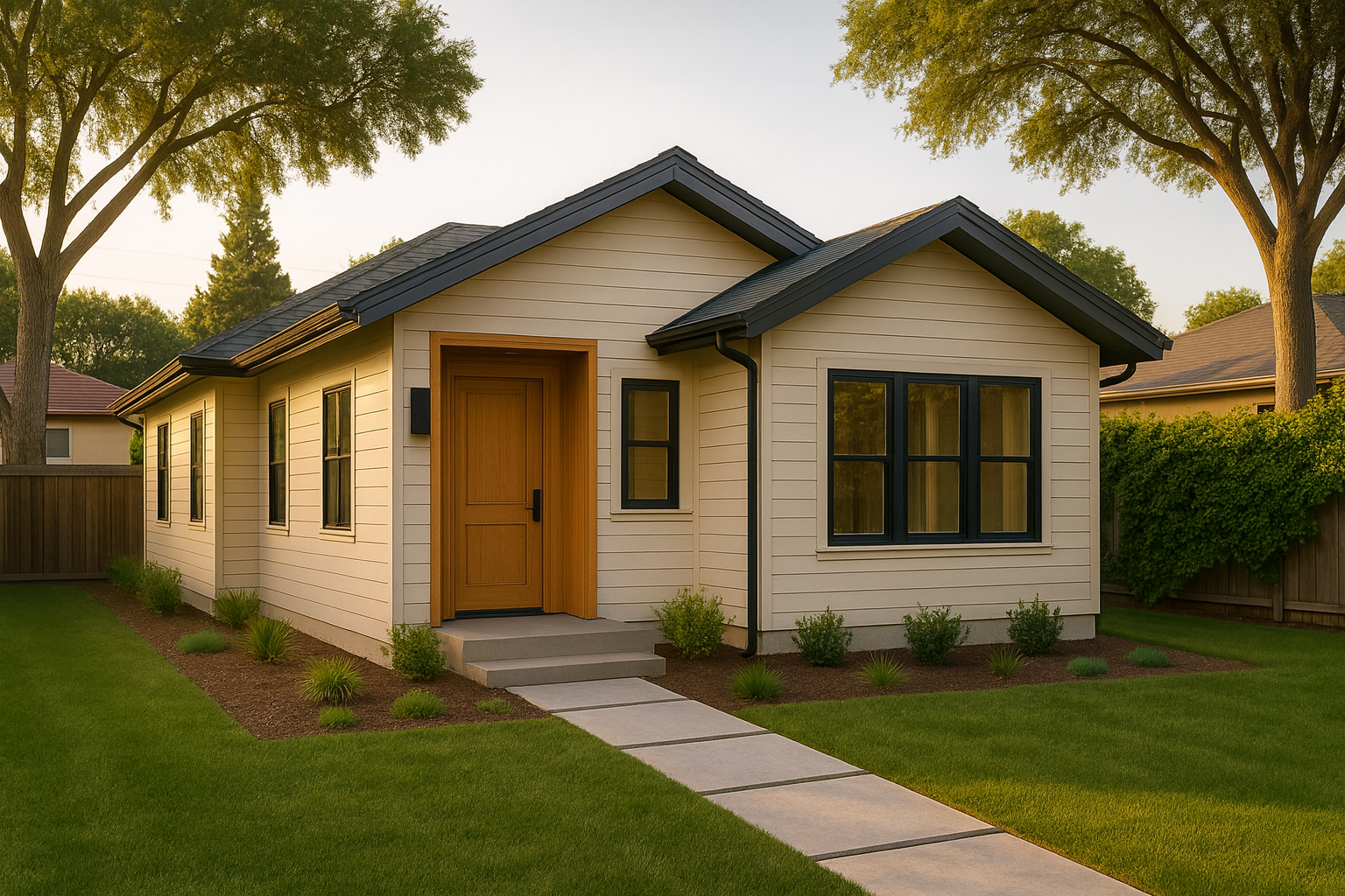 Warm, modern ADU with deck and landscaping